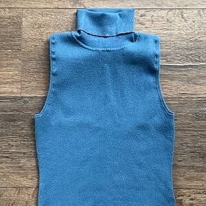 Aritzia Blue Knit Turtleneck Sleeveless Top